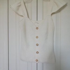 Anthropologie Cropped Sleeveless Sweater Top XS White